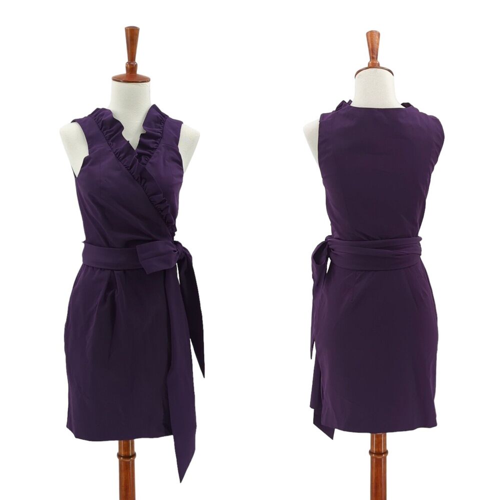 Diane Von Furstenberg Women 4 Hampton Dress Purple Wrap Ruffle Sleeveless Pocket